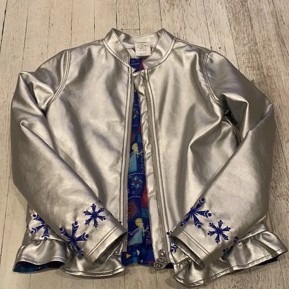 Disney Frozen faux leather silver metallic Jacket rhinestone embe…